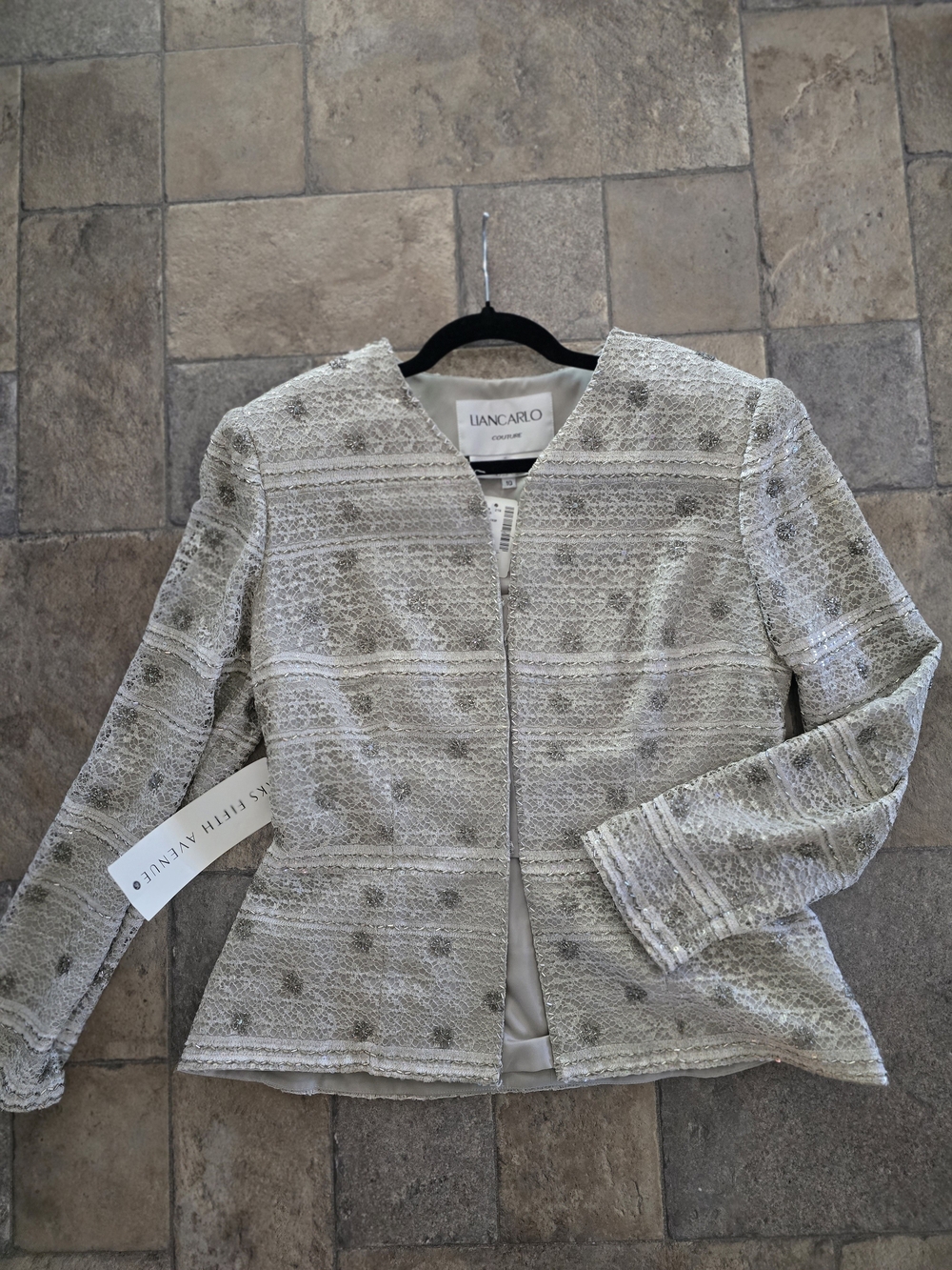 Liancarlo Silk Cream Textured Zip Blazer